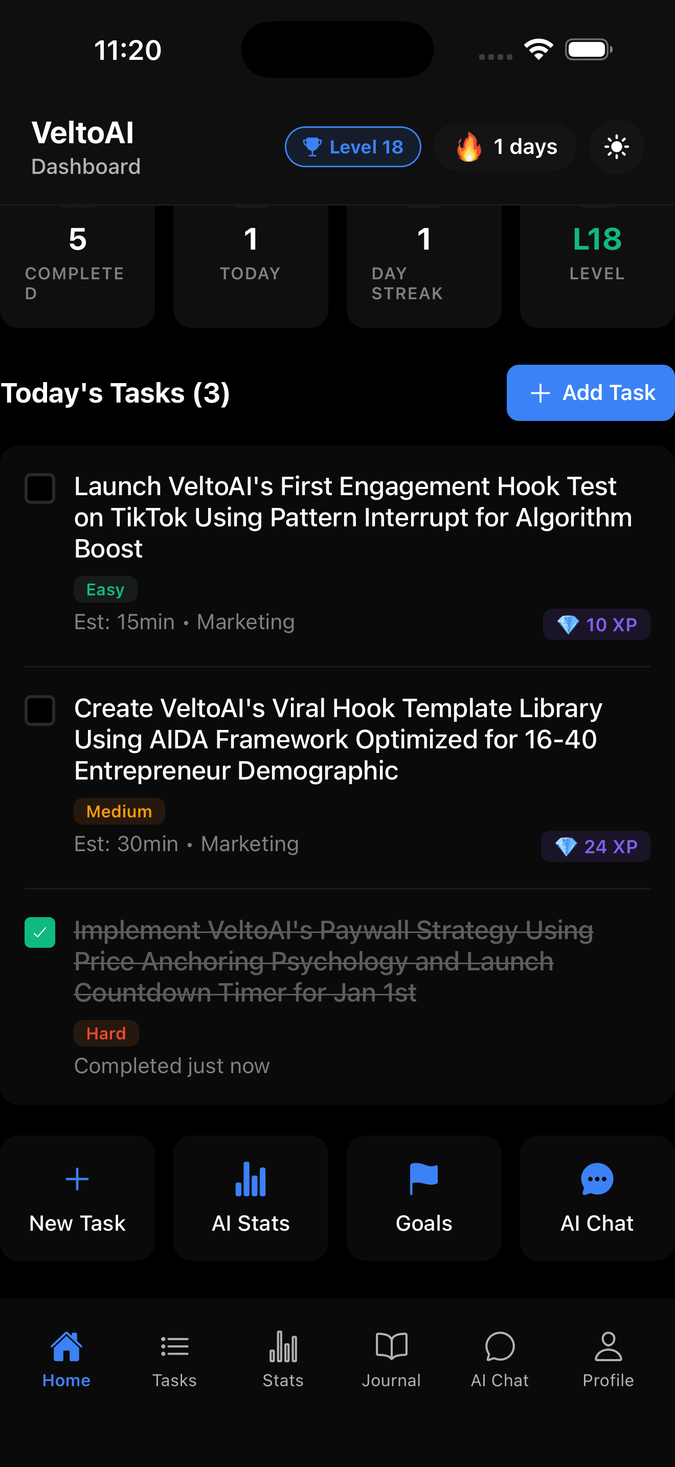 VeltoAI App Dashboard